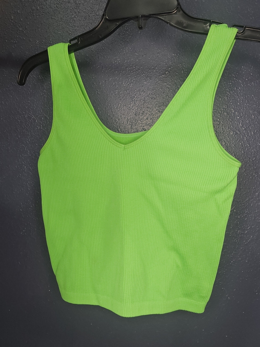 Neon Green Ribbed V-Neck Tank Top